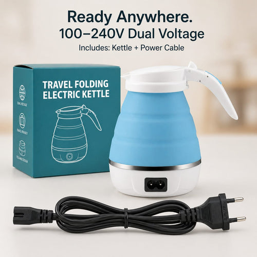 Travel Folding Electric Kettle | 600ml Portable Fast Boil | Collapsible Design | Auto Shut-Off & Boil-Dry Protection | Food-Grade Silicone + 304 Steel