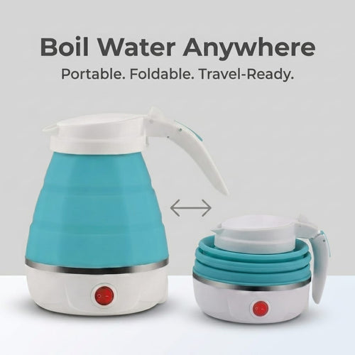 Travel Folding Electric Kettle | 600ml Portable Fast Boil | Collapsible Design | Auto Shut-Off & Boil-Dry Protection | Food-Grade Silicone + 304 Steel