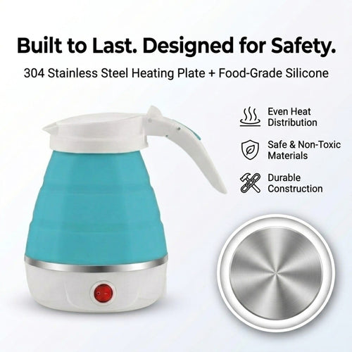Travel Folding Electric Kettle | 600ml Portable Fast Boil | Collapsible Design | Auto Shut-Off & Boil-Dry Protection | Food-Grade Silicone + 304 Steel