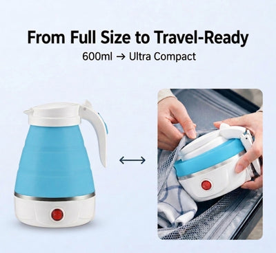 Travel Folding Electric Kettle | 600ml Portable Fast Boil | Collapsible Design | Auto Shut-Off & Boil-Dry Protection | Food-Grade Silicone + 304 Steel