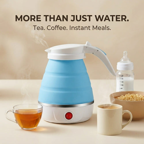 Travel Folding Electric Kettle | 600ml Portable Fast Boil | Collapsible Design | Auto Shut-Off & Boil-Dry Protection | Food-Grade Silicone + 304 Steel